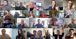 happy employees in an online meeting