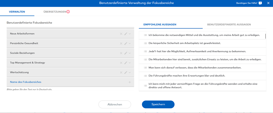 GPTW Benutzerdefinierte Verwaltung der Fokusbereiche