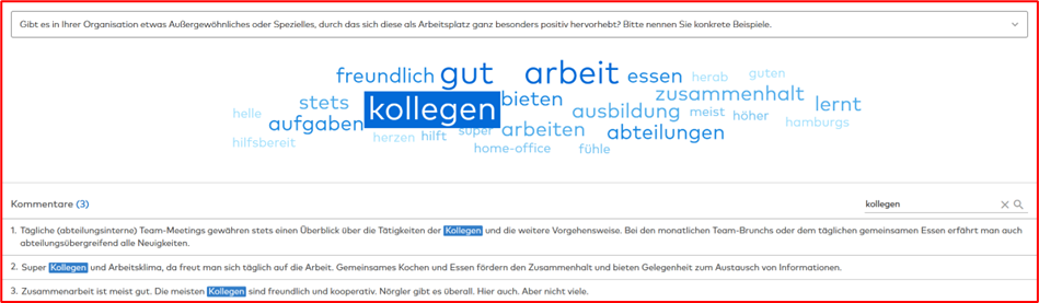 Positive Keywords in blau und Hervorhebungen